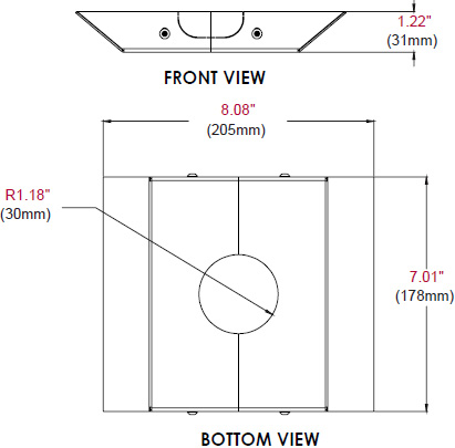 Technical drawing for 
Peerless MOD-ACF Accessory Cover for MOD-CPF Square Ceiling Plate