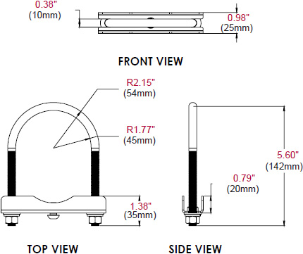 Technical drawing for 
Peerless MOD-AUB U-Bolt Adapter for MOD-CPF & MOD-CPC Ceiling Plate