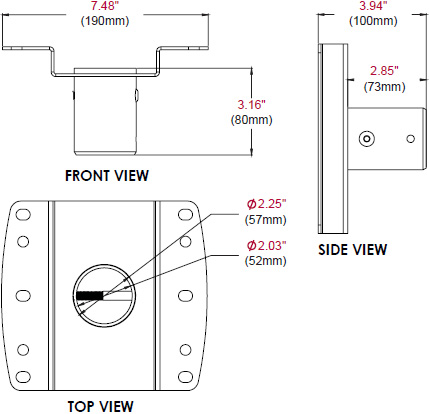 Technical drawing for 
Peerless MOD-CPF Modular Flat Heavy Duty Square Ceiling Plate