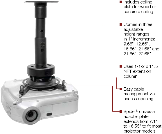 Peerless Prs Kit2026 Height Adjustable Projector Up To 25 Lbs