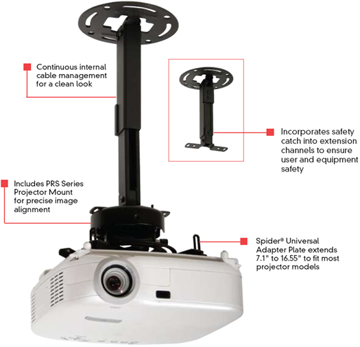 Peerless Prs Exb Height Adjustable Projector Up To 25 Lbs Ceiling