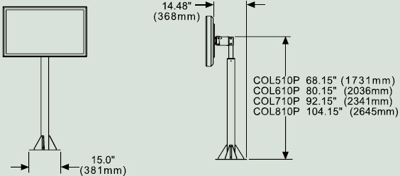 Dimensional Diagram for Peerless COL510P Floor Stand Pedestal Mount COL 510P