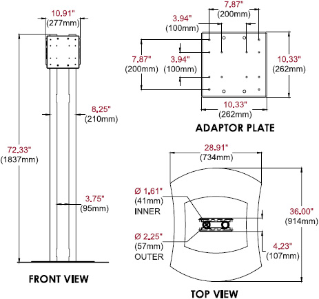 Technical Drawing for Peerless FPZ600 Flat Panel TV Stand up to 70