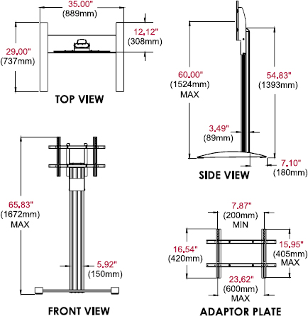 Technical Drawing for Peerless SS560F SmartMount Flat Panel Floor TV Stand