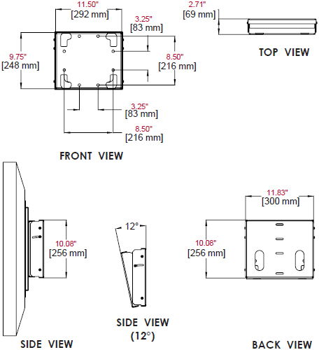 Technical Drawing for Peerless DS246 Tilt Wall Mount with Storage