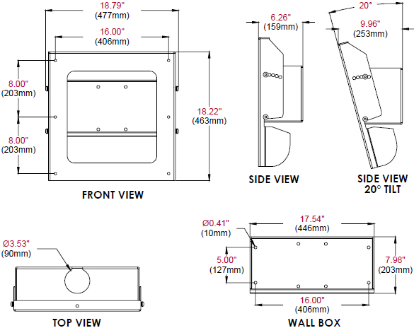 Technical drawing for Peerless FPEWM Indoor/Outdoor Tilting Wall Mount