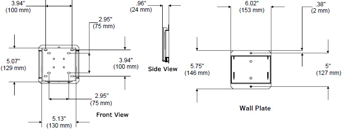 Technical Drawing fro Peerless SF630-A Antimicrobial Flat Wall Mount