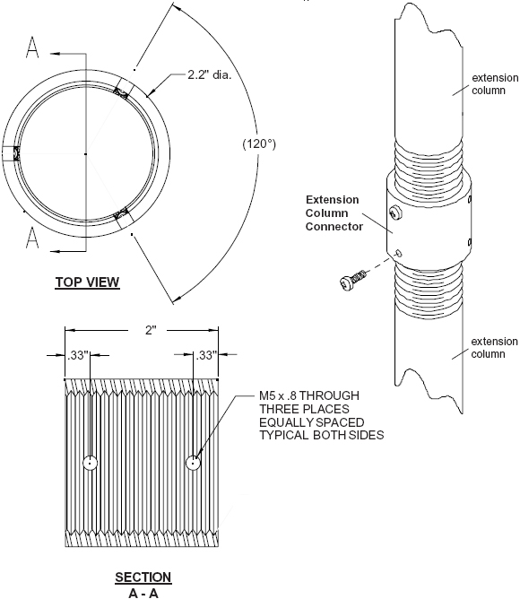 Technical drawing for 
Peerless ACC109 Extension Column Connector