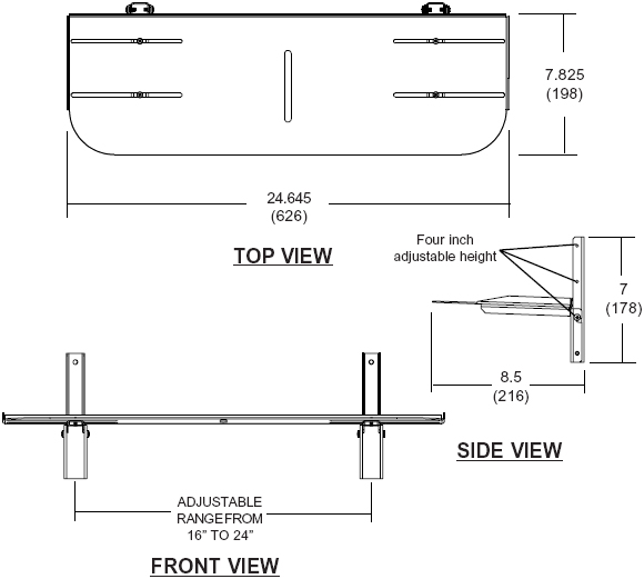 Technical drawing for Peerless ACC309 Wall Mount Video Conferencing Shelf