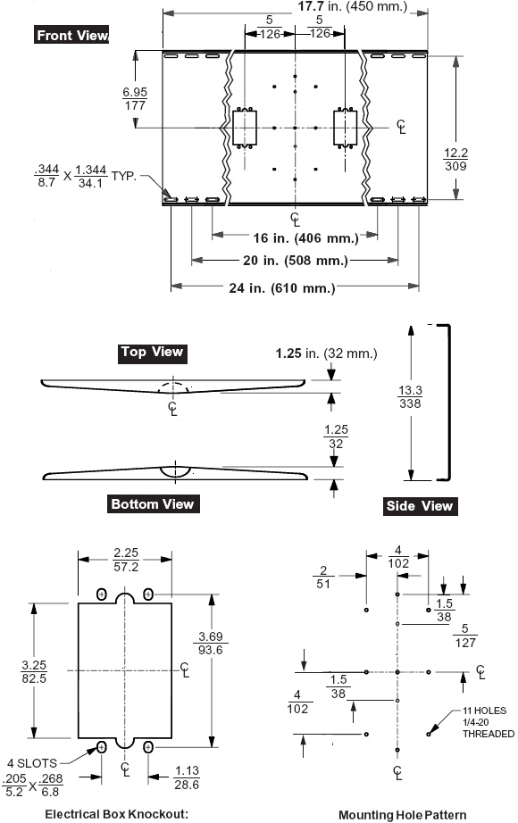 Technical Drawing for Peerless WSP425 Flat Panel and CRT Mount External Wall Mount