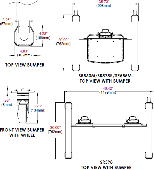 Technical Drawing for Peerless ACC-BPR SmartMount Bumper Accessory