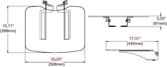 Technical Drawing for Peerless ACC-GS1 SmartMount Tempered Glass Shelf