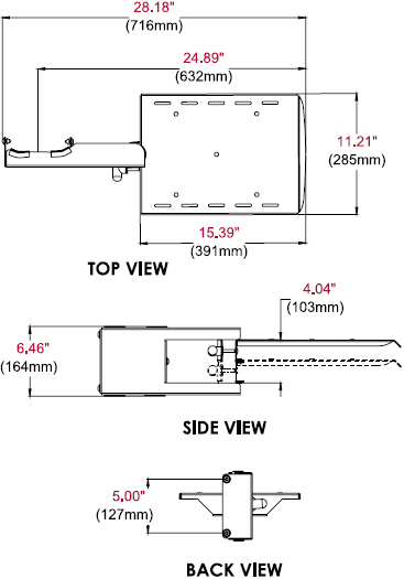 Technical Drawing for Peerless ACC-LA SmartMount Laptop Arm for SR Carts or SS Stands