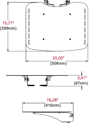 Technical Drawing for Peerless ACC-MS SmartMount Metal Shelf for Carts or Stands