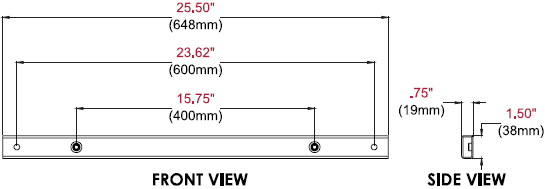 Technical drawing for Peerless ACC-V600X Accessory Adapter Rails for VESA 600x400mm