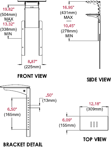 Technical Drawing for Peerless ACC-VCS SmartMount Video Conferencing Camera Shelf