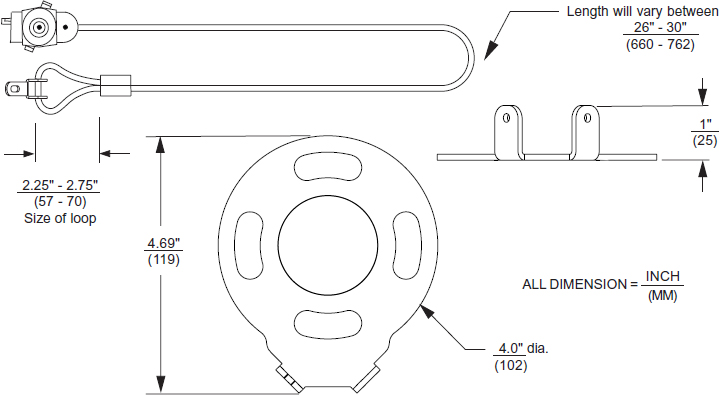 Technical drawing for Peerless ACC020 Armor Lock Plus Security Cable with Keylock