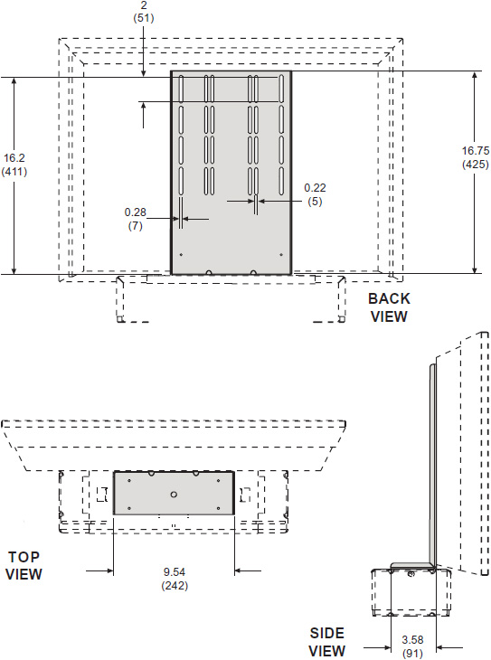Technical drawing for
Peerless ACC932 or ACC932-S DVD or VCR Audio Video Mount Connector