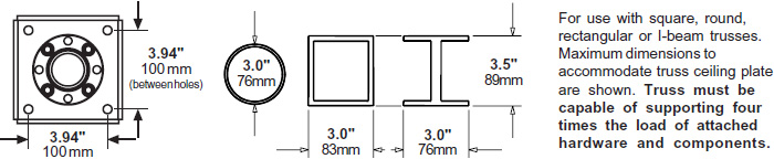 Technical drawing for 
Peerless DCT100 Ceiling Adaptors for Truss and I-beam Structures