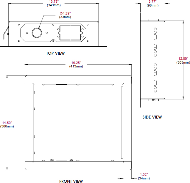 Technical drawing for Peerless IB40 In-Wall Box for up to 40