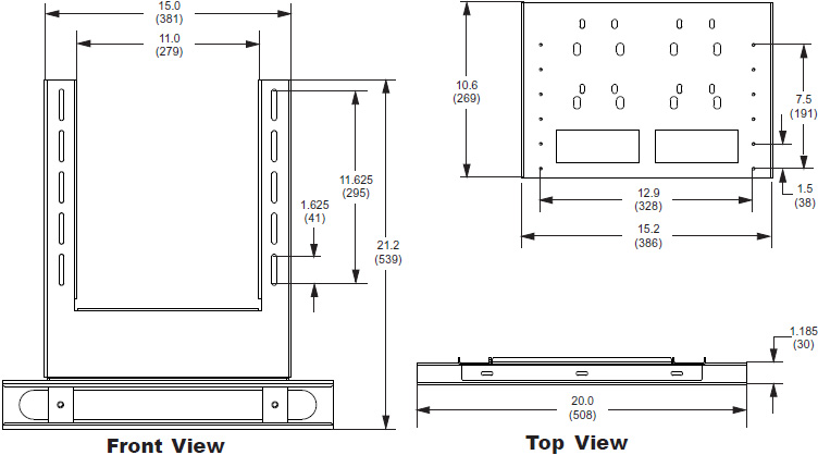 Technical drawing for 
Peerless MSA-101 Multi-Channel Speaker Mount for Displays