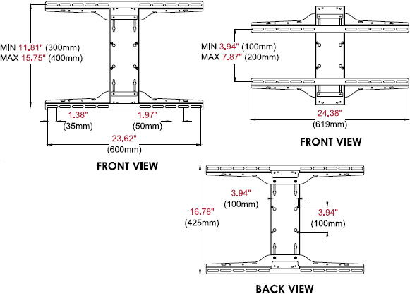 Technical drawing for Peerless PLP-UNL Universal I-Shaped Adaptor for 32