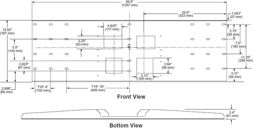 Technical drawing for
Peerless WSP724 Triple Metal Stud Wall Plate