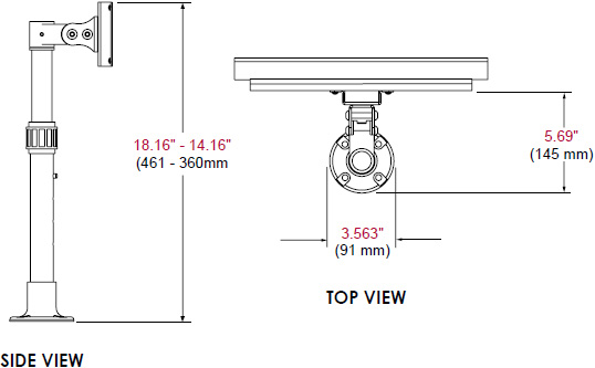 Technical drawing for Peerless LCH-100 Desktop Monitor Mount up to 30