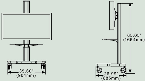 Dimensional Diagram for Peerless SR560G SmartMount Flat Panel TV Cart for 32"-60" LCD and Plasma Screen