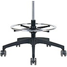 TLPKGTY - Knobless, turn-lock footring stool package with 8" chrome cylinder and 26" polished aluminum base and 55mm black soft casters.