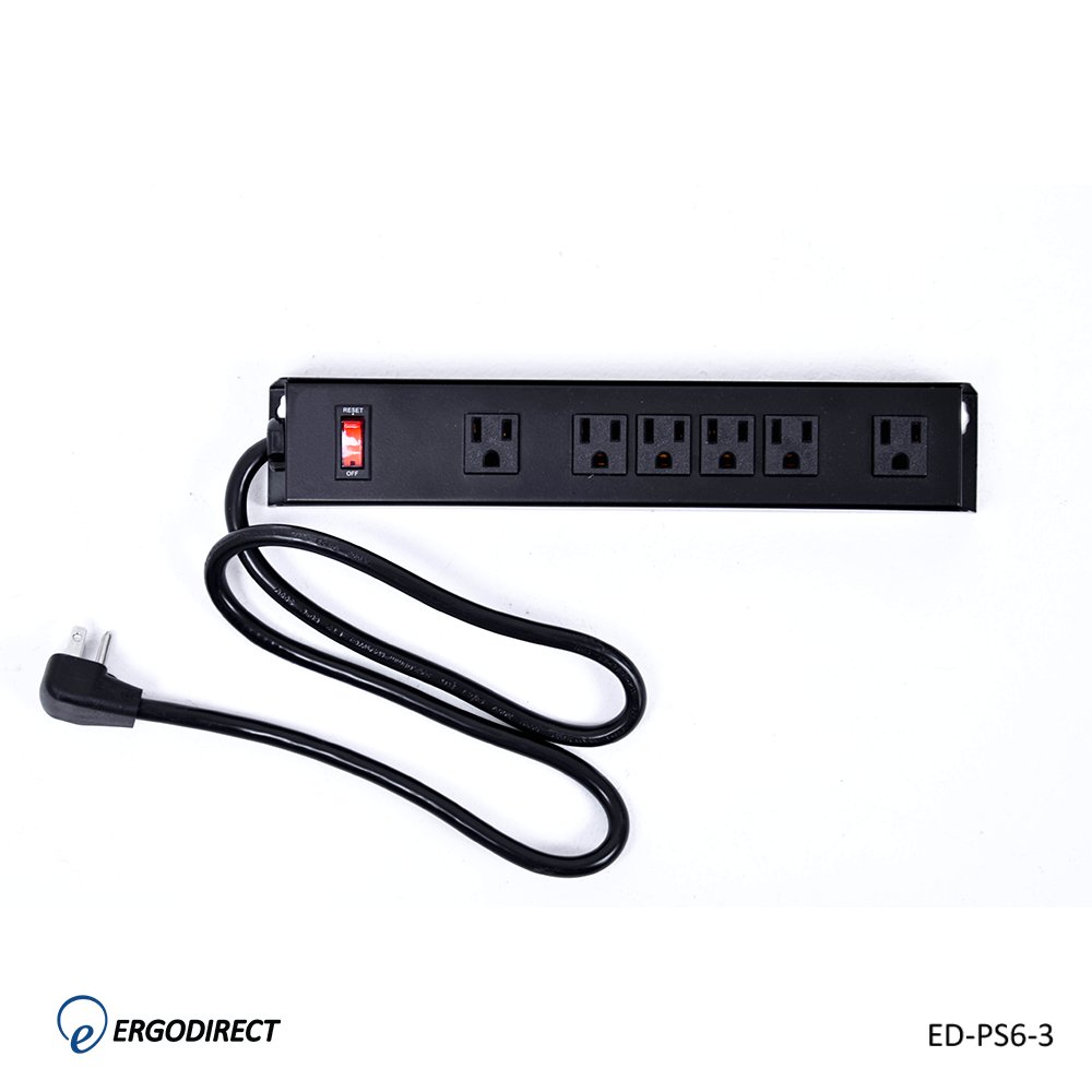 Power Strip - 3ft Power Cord - Not a Surge Protector - 6 Outlet Underdesk/Wall Mountable ED-PS6-3
