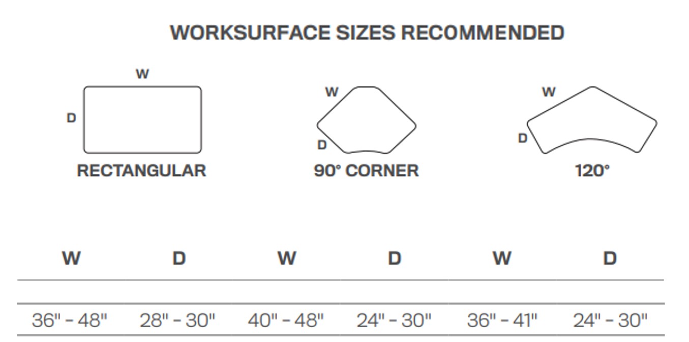 For 36" to 48" width desktop sizes ( 28" - 30" Depth Range) - A-LL