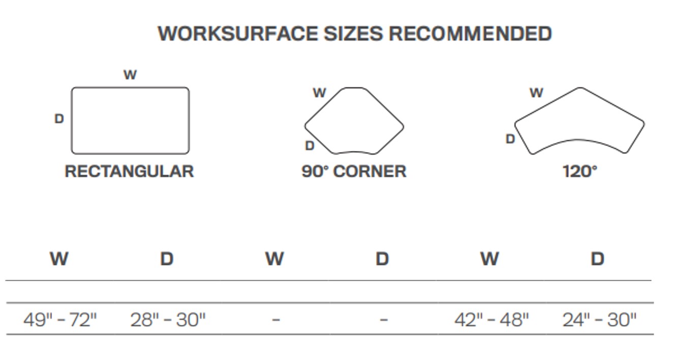 For 49" to 72" width desktop sizes ( 28" - 30" Depth Range) - B-LL
