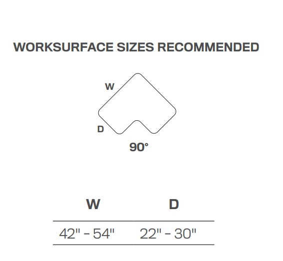 For 90° Desktop with 42" to 54" width and 22" - 30" Depth Range Size - AA-SS-C