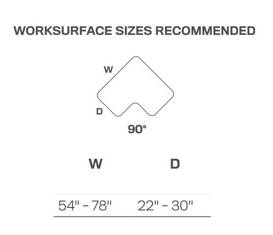 For 90° Desktop with 54" to 78" width and 22" - 30" Depth Range Size - BB-SS-C