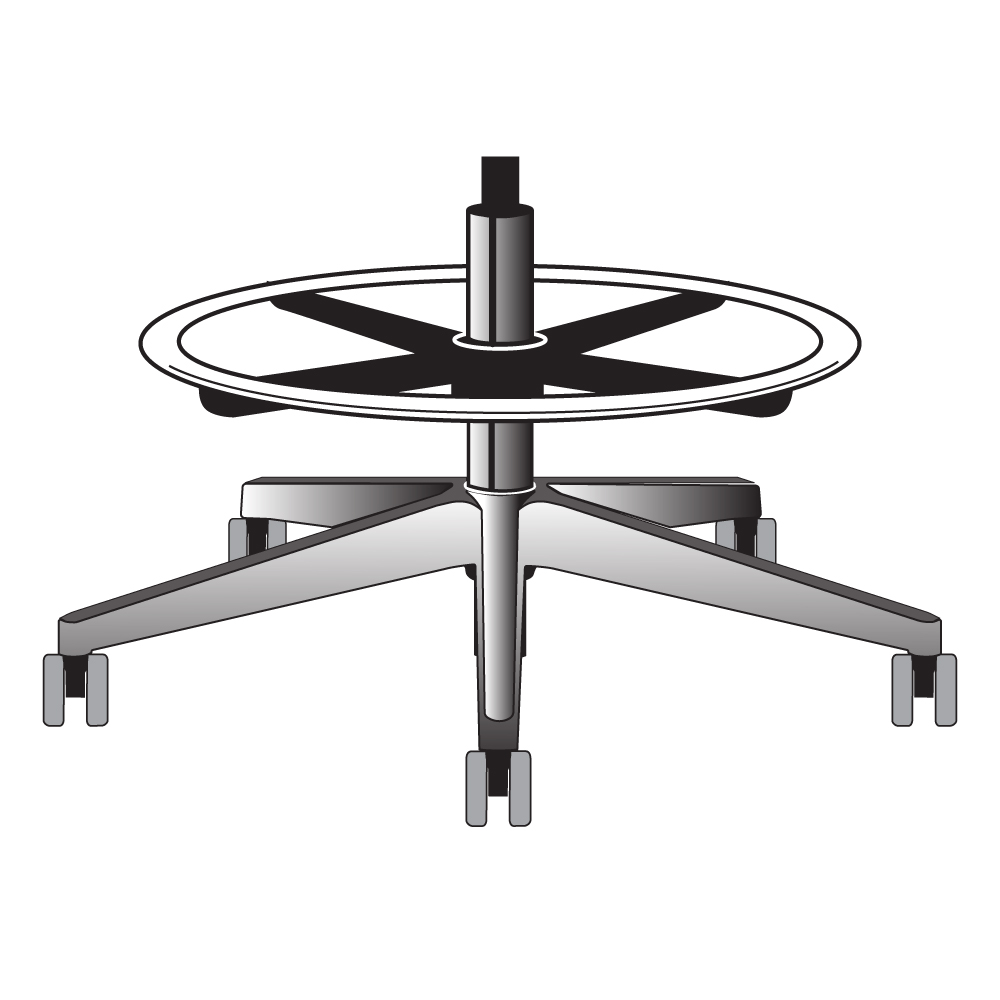 8TLP - 8'' Chrome (8CHD) Cylinder + 28" Base (28PCE) + 20" Footring (20TL) + Casters (55QMSB)