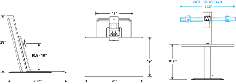 Technical Drawing for Humanscale QuickStand Eco Portable Sit Stand Workstation