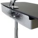 Rear cable management tray conceals cord chaos