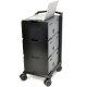 Side view of Ergotron 24-239-085 Tablet or iPad Management Cart with Individual Status Indicators (ISI), Three Modules, 48 Tablet capacity (Black)