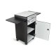 38" wood multimedia workstation with pullout drop leaf shelves and black white locking cabinet open