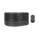 Wireless ergonomic keyboard with a cushioned palm rest, paired with a sculpted wireless mouse