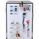 Easy storage includes bins, jars and loops for tools and supplies