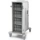 The Tablet Charging Cart holds 40 devices in four rows of ten bays. With 10 in a row, it's easy to see from a distance which units are docked and which are in use. And stacking in four rows gives the cart a small footprint. Metal bay dividers are made of 16-gauge steel with a durable powder-coat finish
