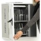Laptop storage slot in the front User Area measures 13.75"w x 10"d x 2"h. Keep the laptop up front with your tablets and leave the side IT Area locked. Route the laptop's power cord into the cabinet's cable management system so the connection is positioned right where you need it.