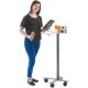 Lightweight, with a surprisingly small footprint (18”w x 17”d), this portable fixed-height laptop stand is extra-nimble. Maggie can take her kiosk wherever it’s needed.