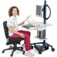 Zido EMR cart holds the entire set-up conveniently. Adjusts the height to a comfortable sitting height, pulls out the Keyboard Drawer and types away. This cart shown with: 1. Base Storage Shelf,  2. Equipment Shelf (Small), 3. Mouse Holder, 4. Keyboard Drawer, 5. Side Bin, 6. Extension Tube, 7. Single Monitor Mount, 8. Handle - Pole Cart (sold separately)