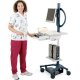 When needs to work while standing, just squeezes the lever and adjustable-height EMR cart lifts to standing height. Tilted the monitor for a comfortable view too. This cart shown with: 1. Base Storage Shelf,  2. Equipment Shelf (Small), 3. Mouse Holder, 4. Keyboard Drawer, 5. Side Bin, 6. Extension Tube, 7. Single Monitor Mount, 8. Handle - Pole Cart (sold separately)